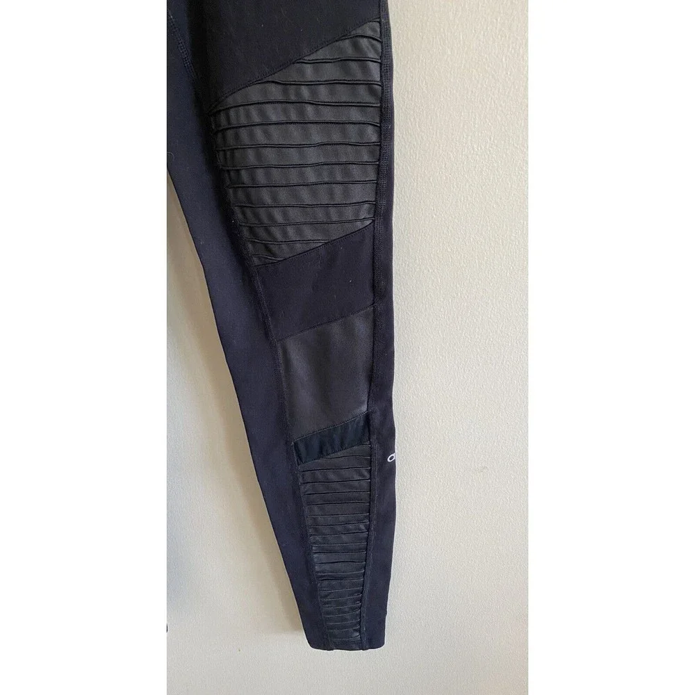 Alo Yoga High-Waist Moto Legging Size S Black Glossy Faux Leather Mesh Panels